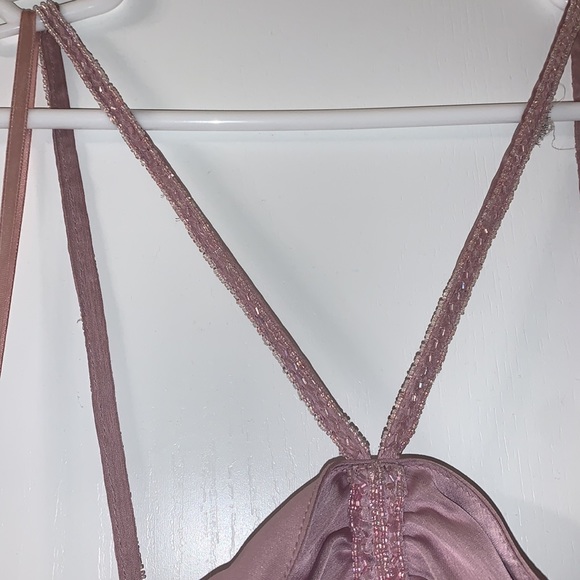 Pale pink/ light purple formal criss cross beaded rhinestone dress - Picture 5 of 11